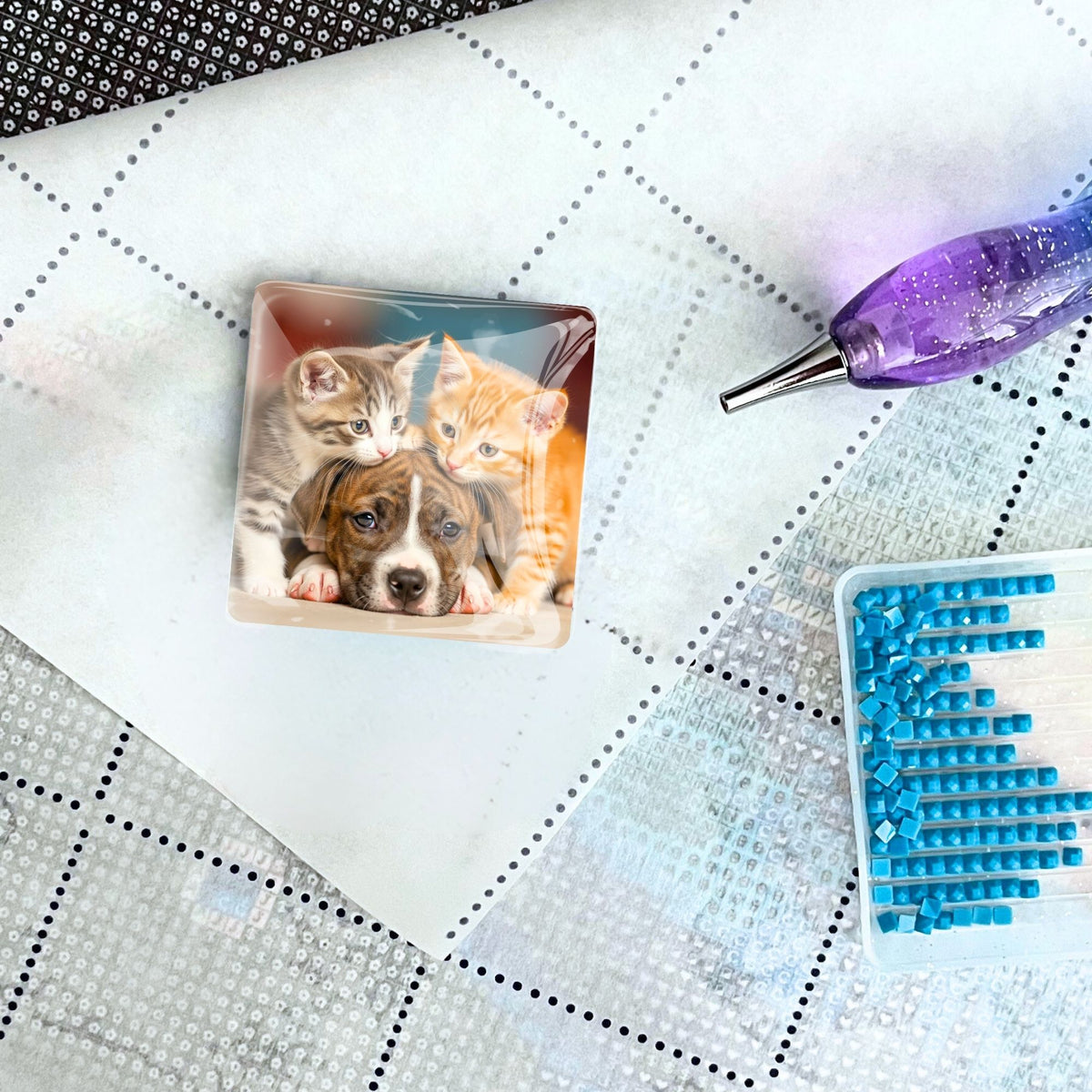 Friends for Life Glas-Coverminder mit Kätzchen und Welpen für Diamond Painting Werkzeug auf Leinwand