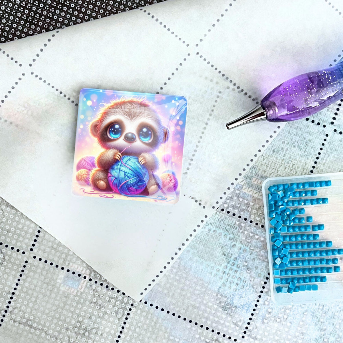 Otto Wollo Cover Minder auf Diamond Painting Leinwand mit Glitzer-Stift und blauen Diamanten