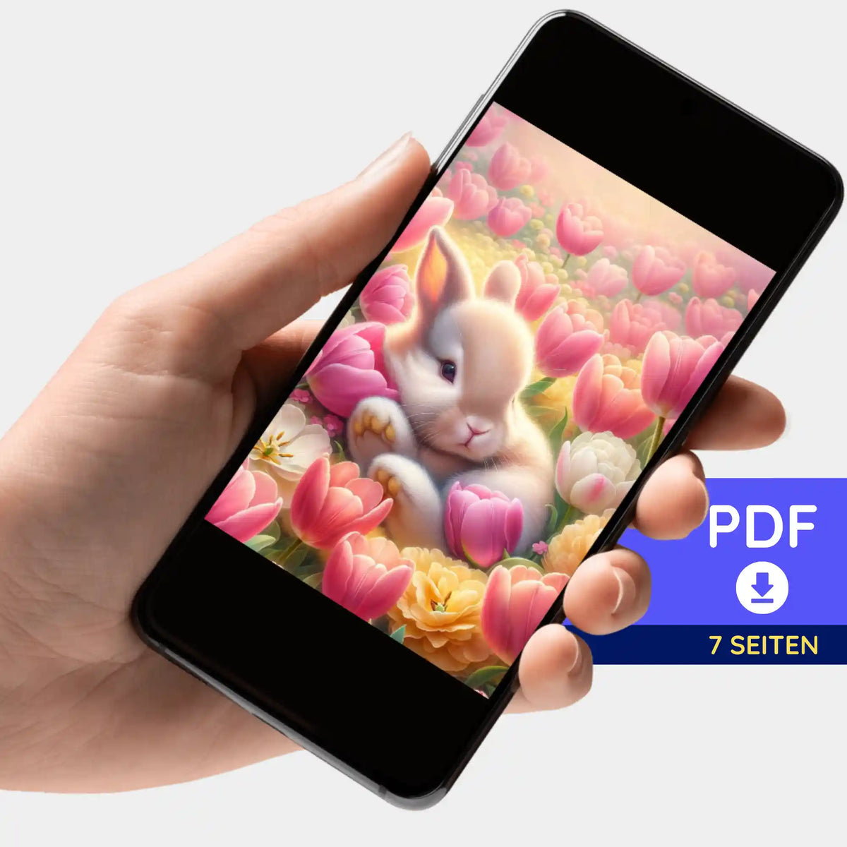 Digitale PDF-Bildmappe mit niedlichem Osterhäschen Motiv für Diamond Painting und Malen nach Zahlen auf Smartphone
