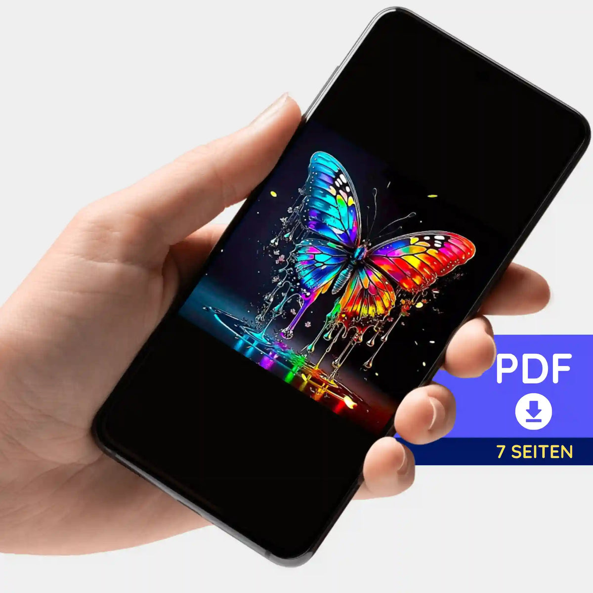 Digitale Picmondoo Bildmappe als PDF mit buntem Waterdrop Butterfly Motiv für Diamond Painting und Malen nach Zahlen