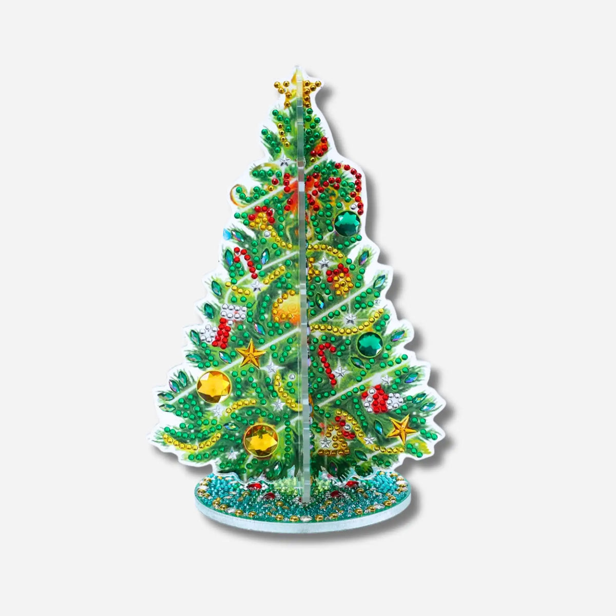 3D Diamond Painting Weihnachtsbaum Aufsteller verziert mit bunten Glitzersteinen als DIY Weihnachtsdeko