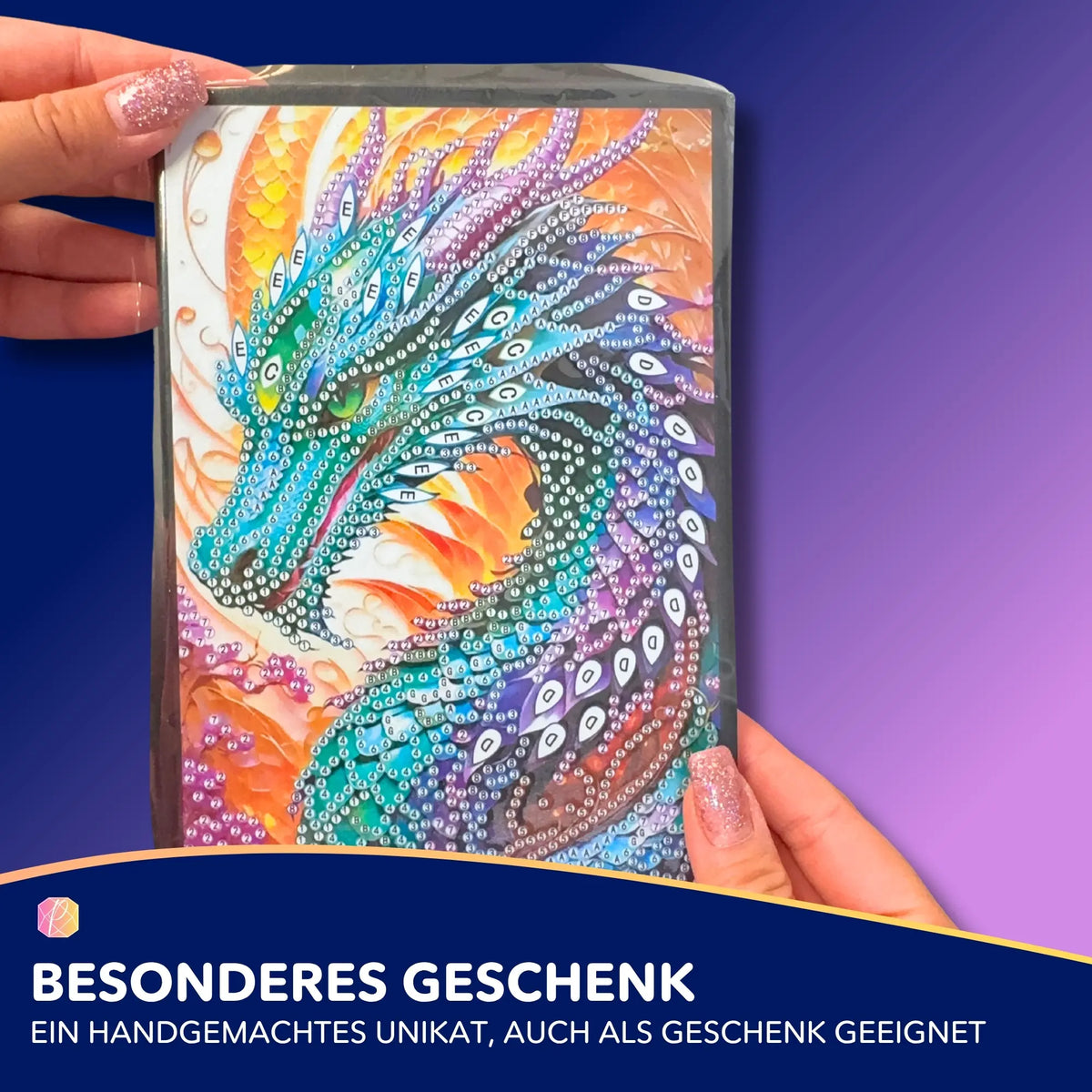 Diamond Painting Notizbuch mit buntem Drachen Motiv auf A5 Leinwand zur kreativen Gestaltung