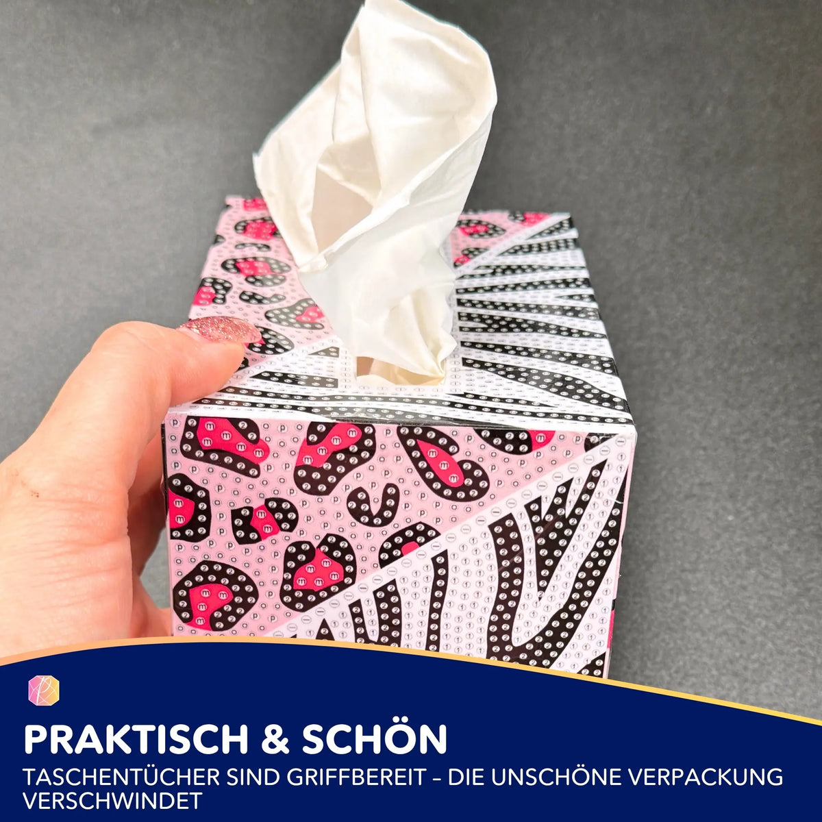 Diamond Painting Taschentücher-Box mit Tiermuster zum Selberbasteln mit runden Strasssteinen