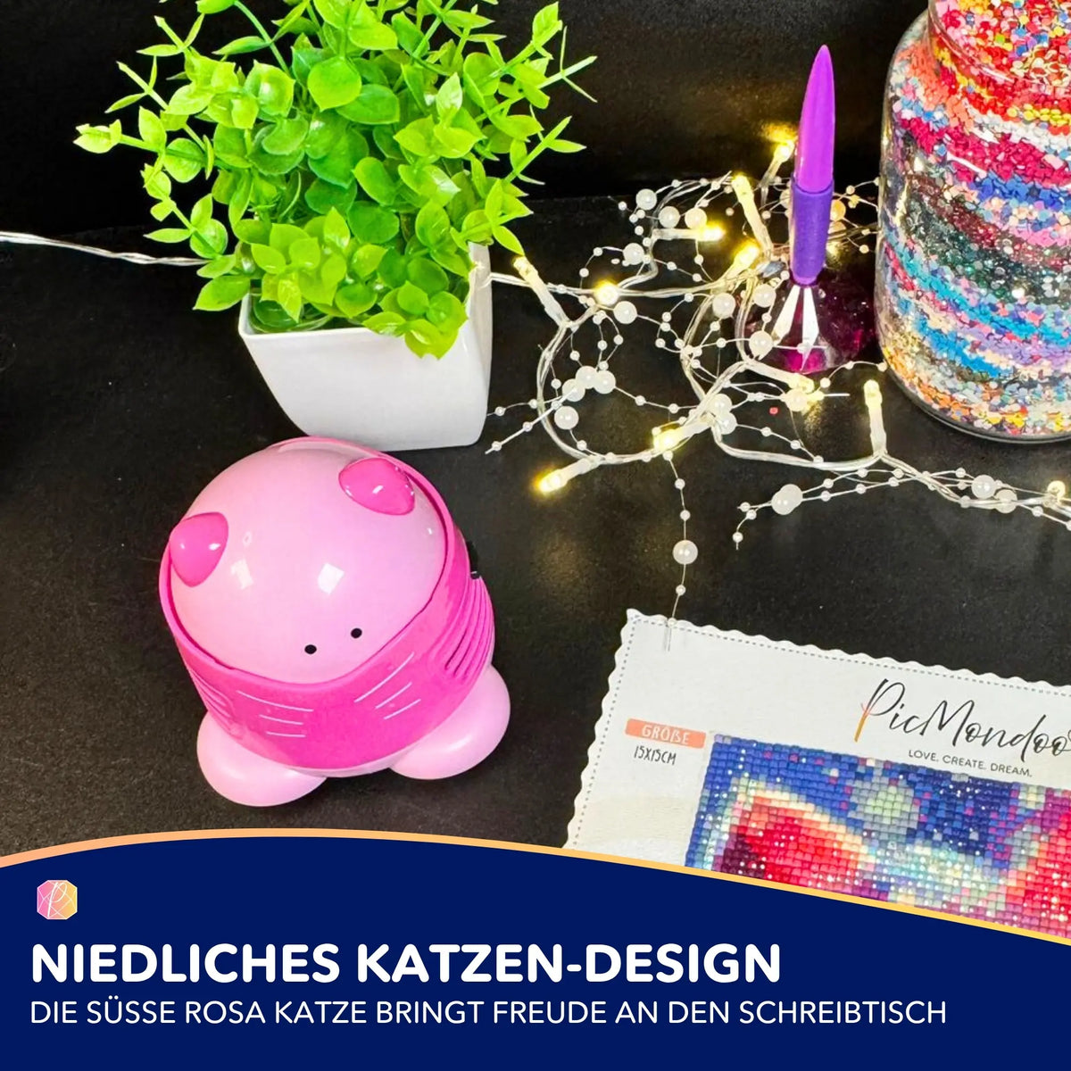 Rosa Diamond Painting Steinchensauger im Katzen-Design als praktisches Zubehör zum Aufsammeln von Diamanten Steinchen