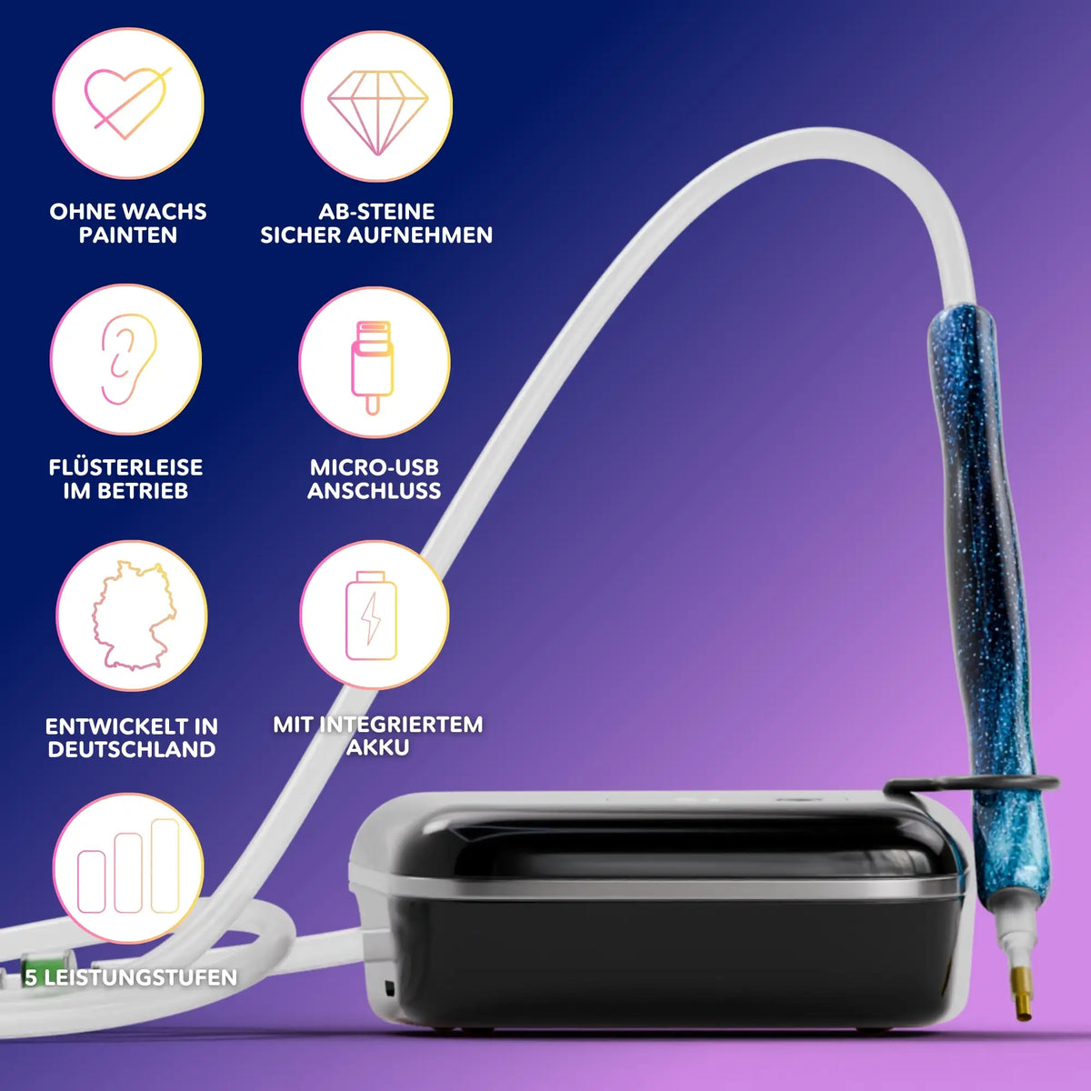 E-Painter Black Edition: Elektrischer Diamond Painting Stift mit Vakuum-Funktion für einfaches Painten ohne Wachs.