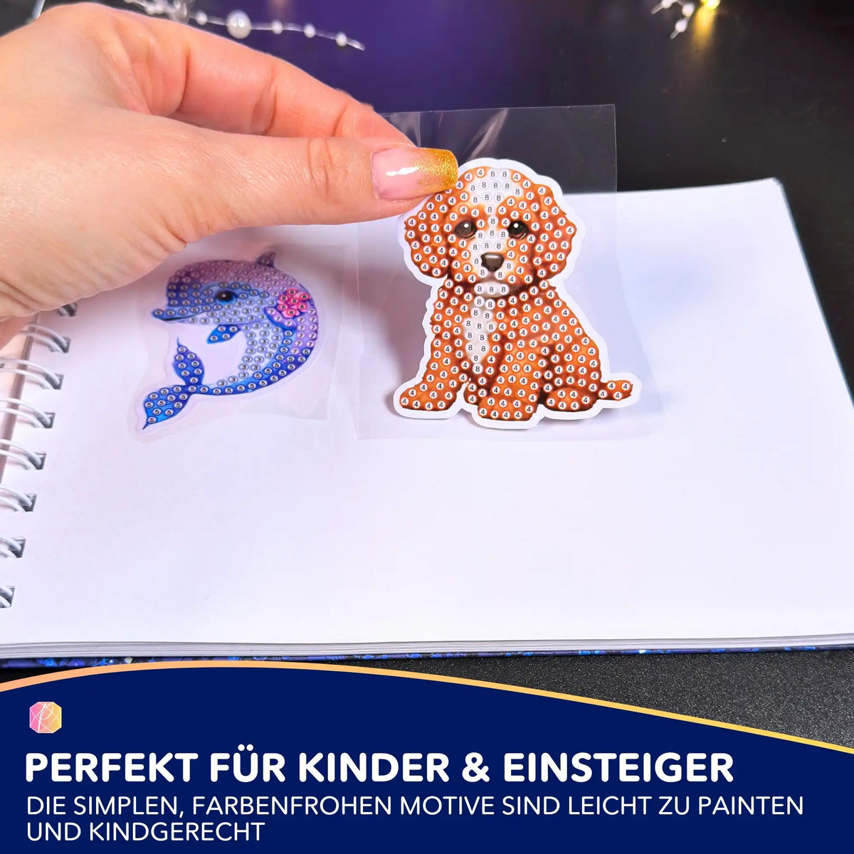 Diamond Painting Sticker Set mit süßem Hund Motiv, ideal als DIY-Bastelprojekt für Kinder und Einsteiger.