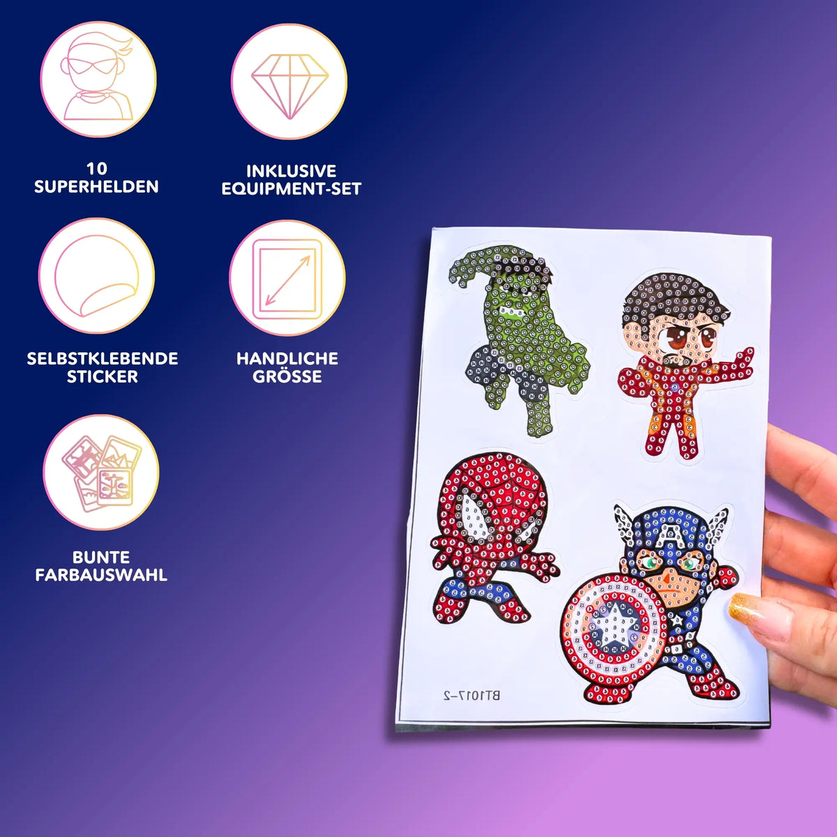 Diamond Painting Sticker Set mit Superhelden-Motiven zum Basteln für Kinder