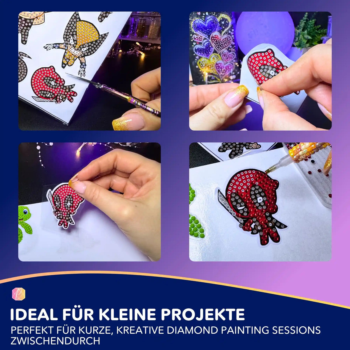 Diamond Painting Sticker Set mit Superhelden-Motiven zum Bekleben von Gegenständen für Kinder und DIY-Fans.