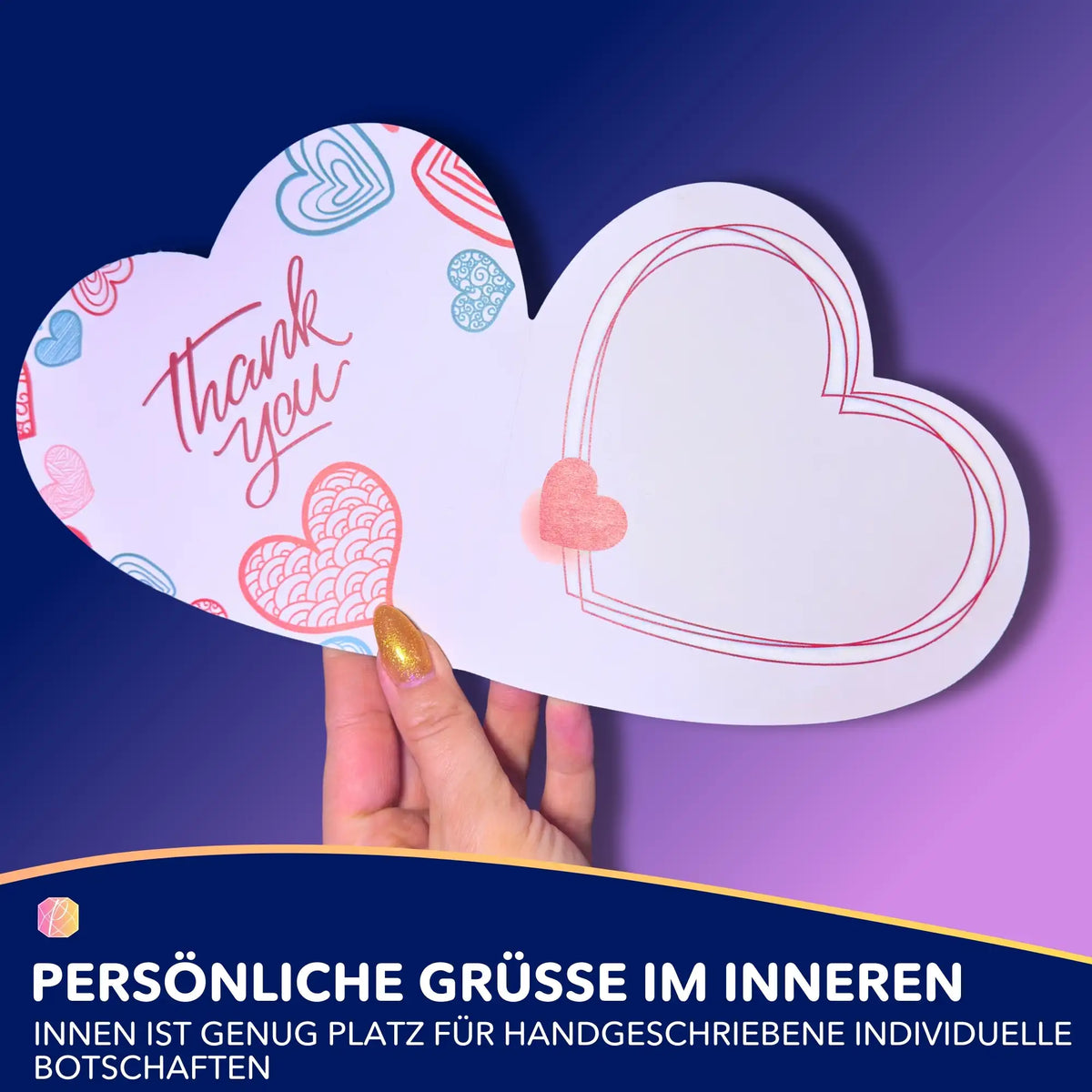 Diamond Painting Geschenkkarten in Herzform mit Thank You Schriftzug als kreatives DIY Valentinstag Geschenk zum Basteln