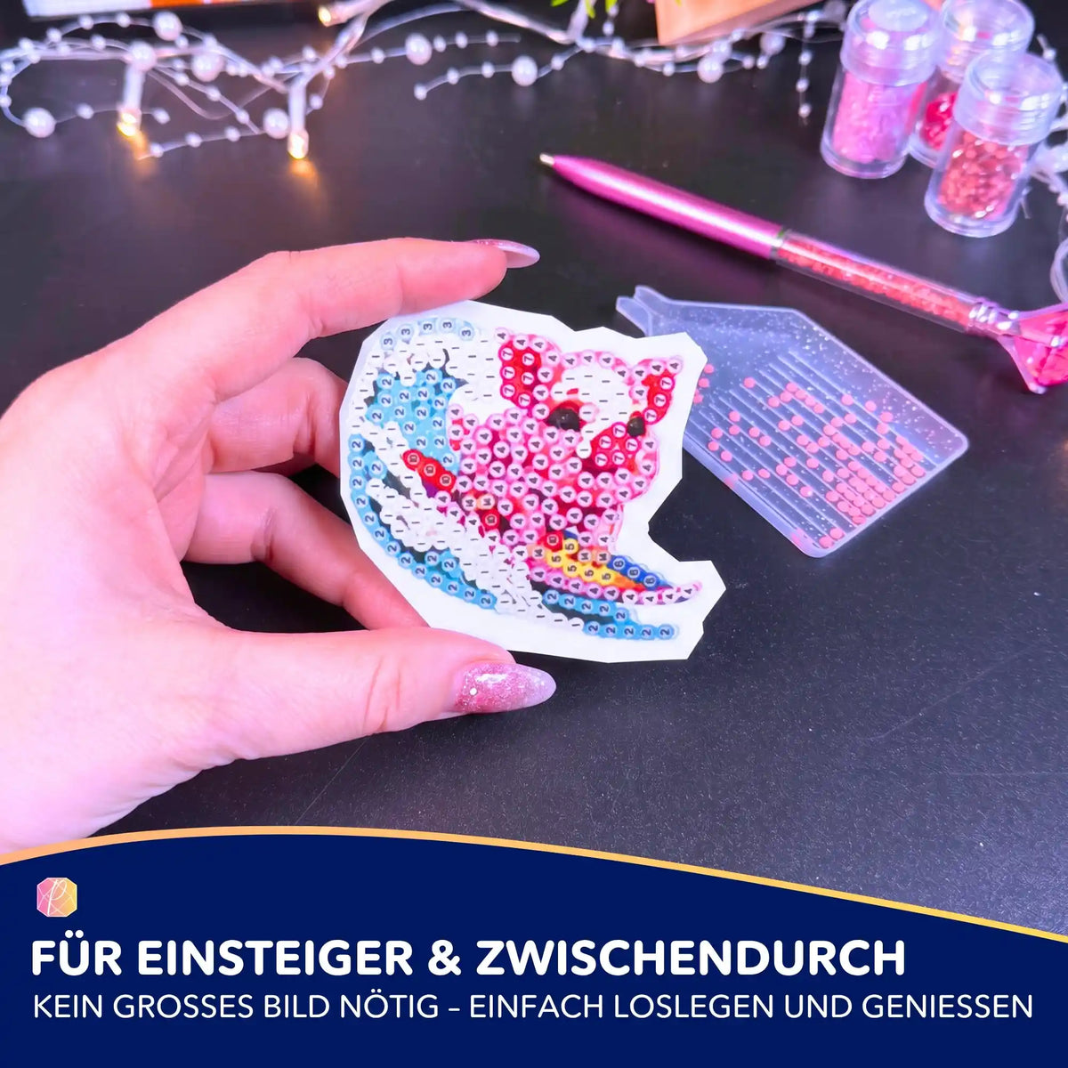 Diamond Painting Sticker Motiv kleiner Surfer mit bunten Steinchen, Diamond Painting Set Zubehör für Kinder und Anfänger