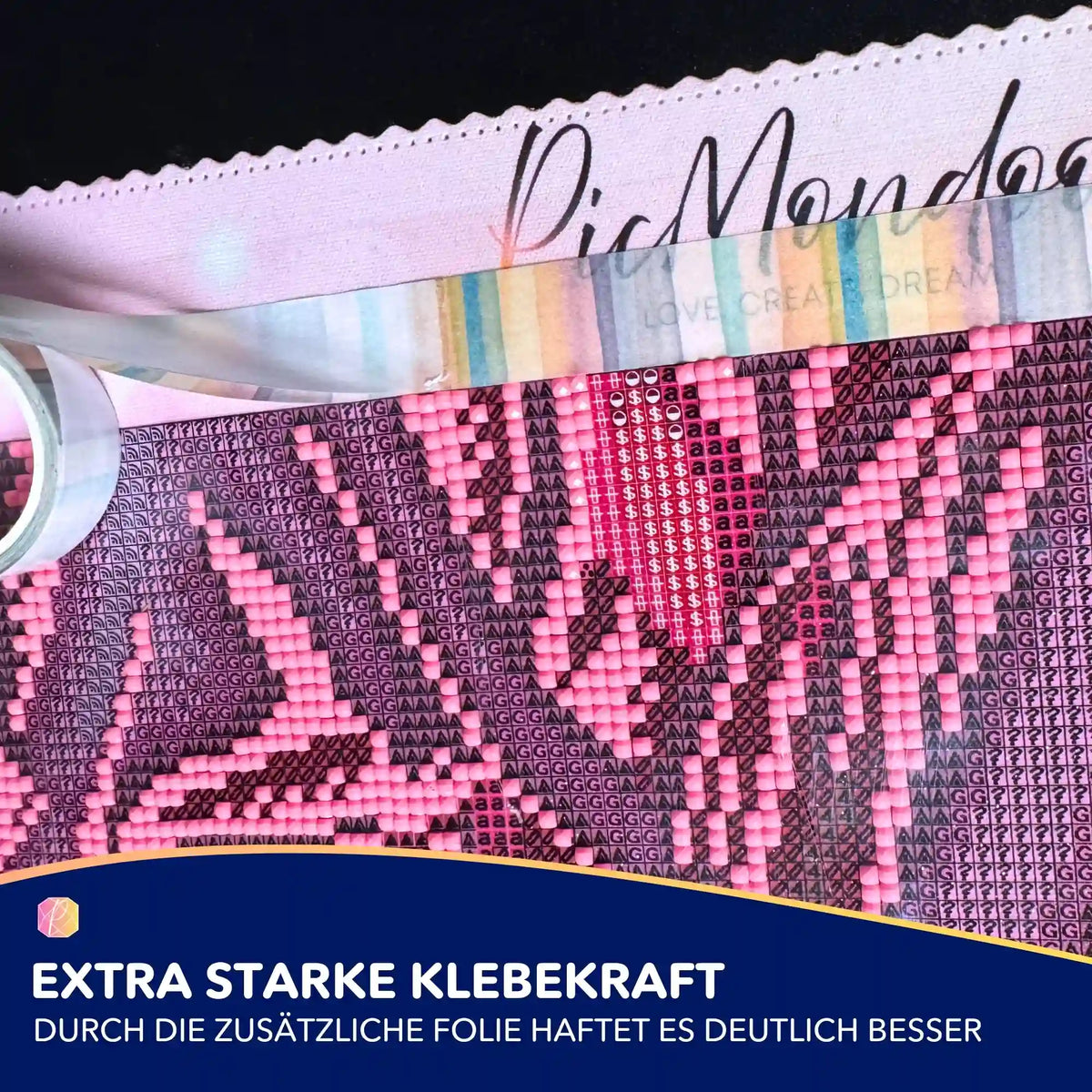 Buntes Washi-Tape als Diamond Painting Klebeband für gerade Steinreihen auf einer Diamanten Painting Leinwand