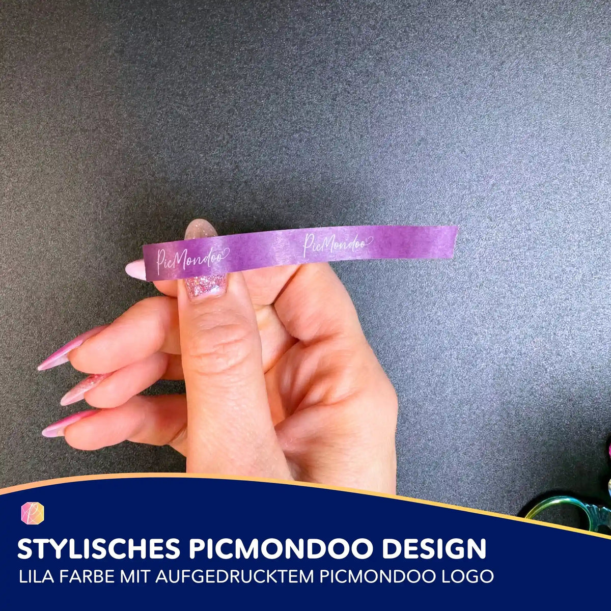 Lila Washi-Tape Klebeband für Diamond Painting mit Picmondoo Logo für gerade Steinreihen