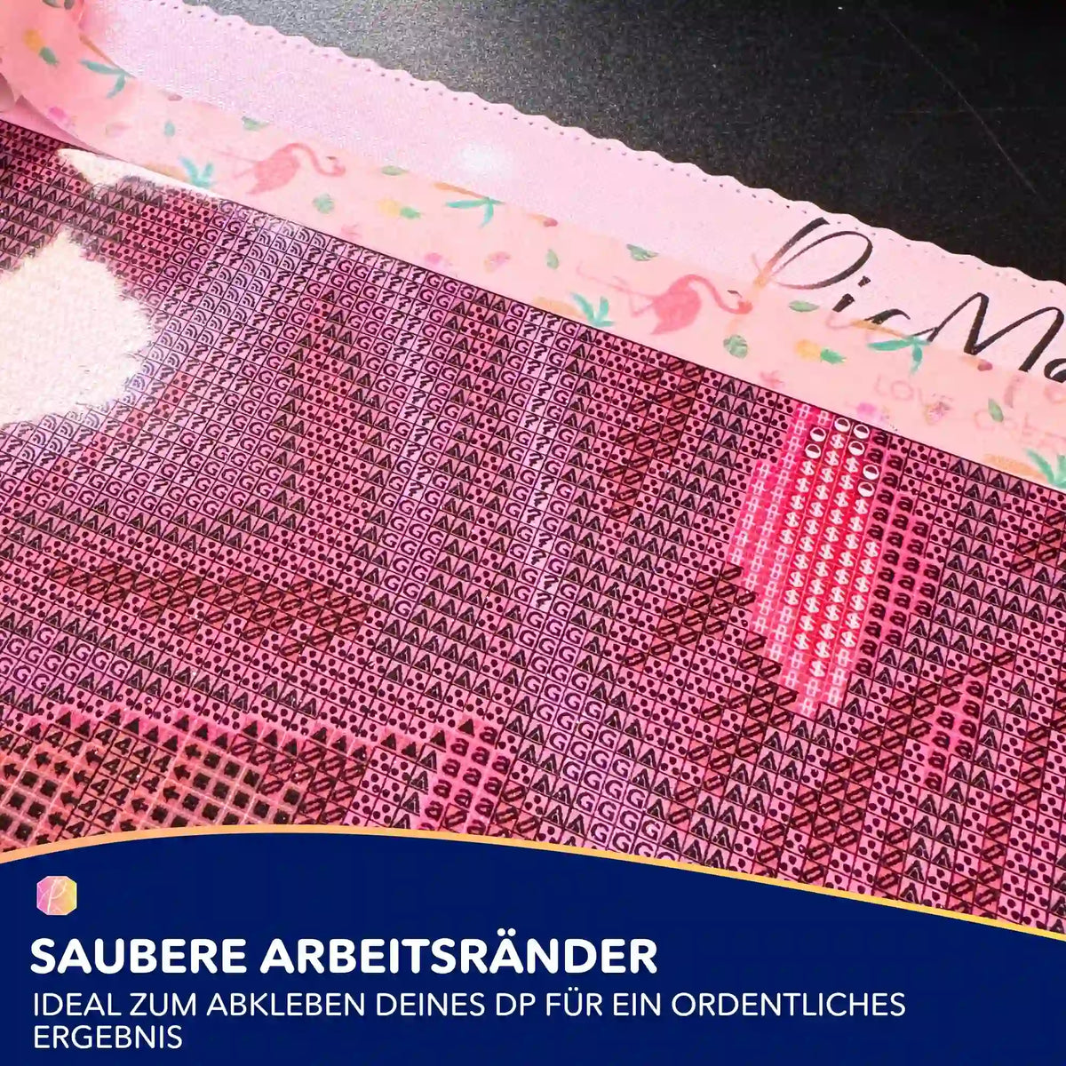 Rosa Flamingo Washi Tape als Diamond Painting Zubehör zum Abkleben der Leinwand für perfekt gerade Steinreihen.