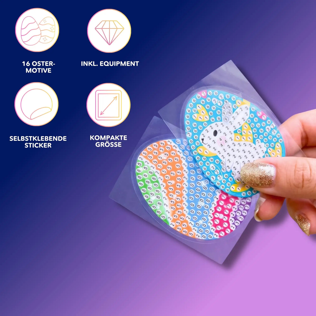 Diamond Painting Sticker Set Ostern mit selbstklebenden Motiven zum Basteln von kreativer Osterdeko
