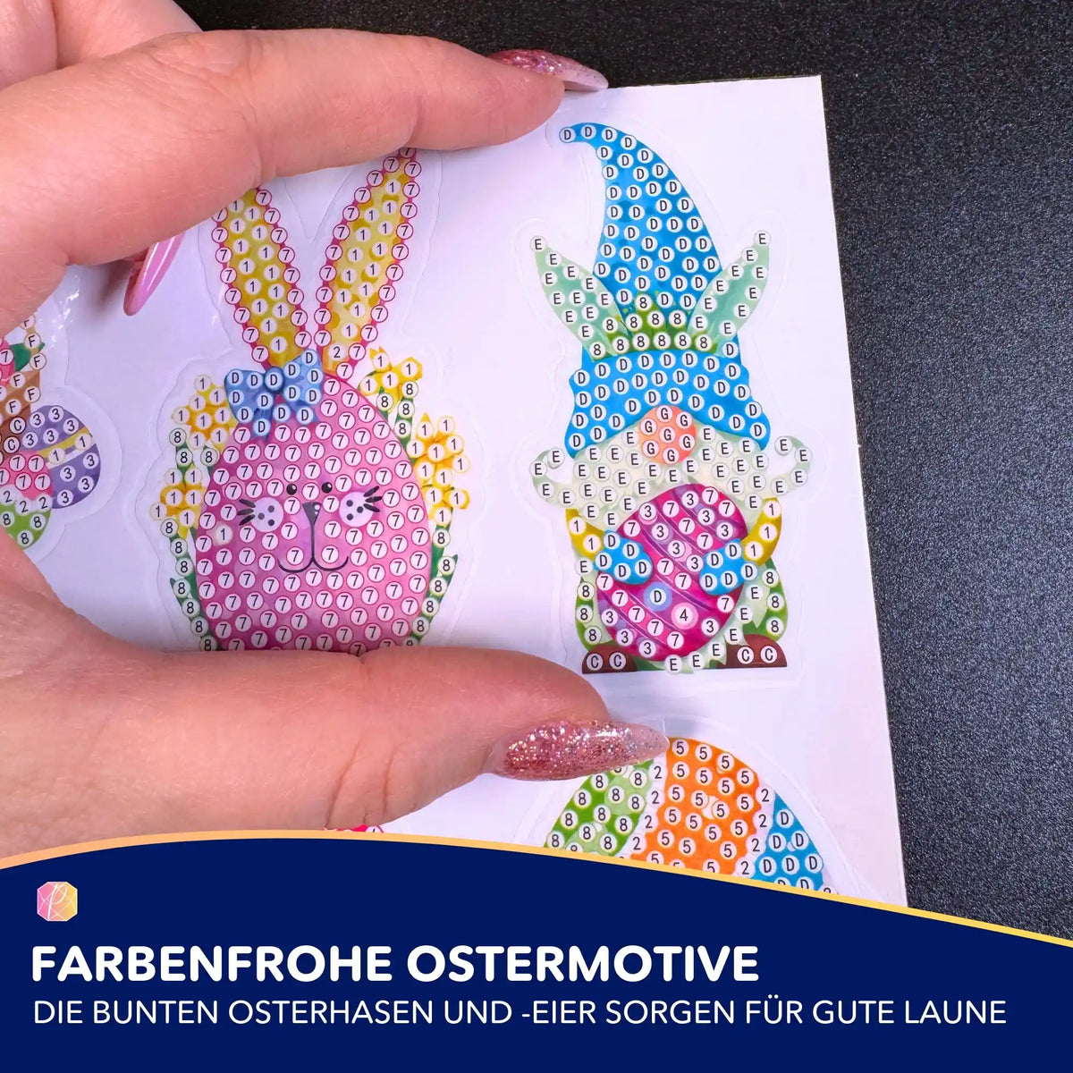 Diamond Painting Oster-Sticker mit bunten Osterhasen und Eiern zum Basteln von kreativer Osterdeko