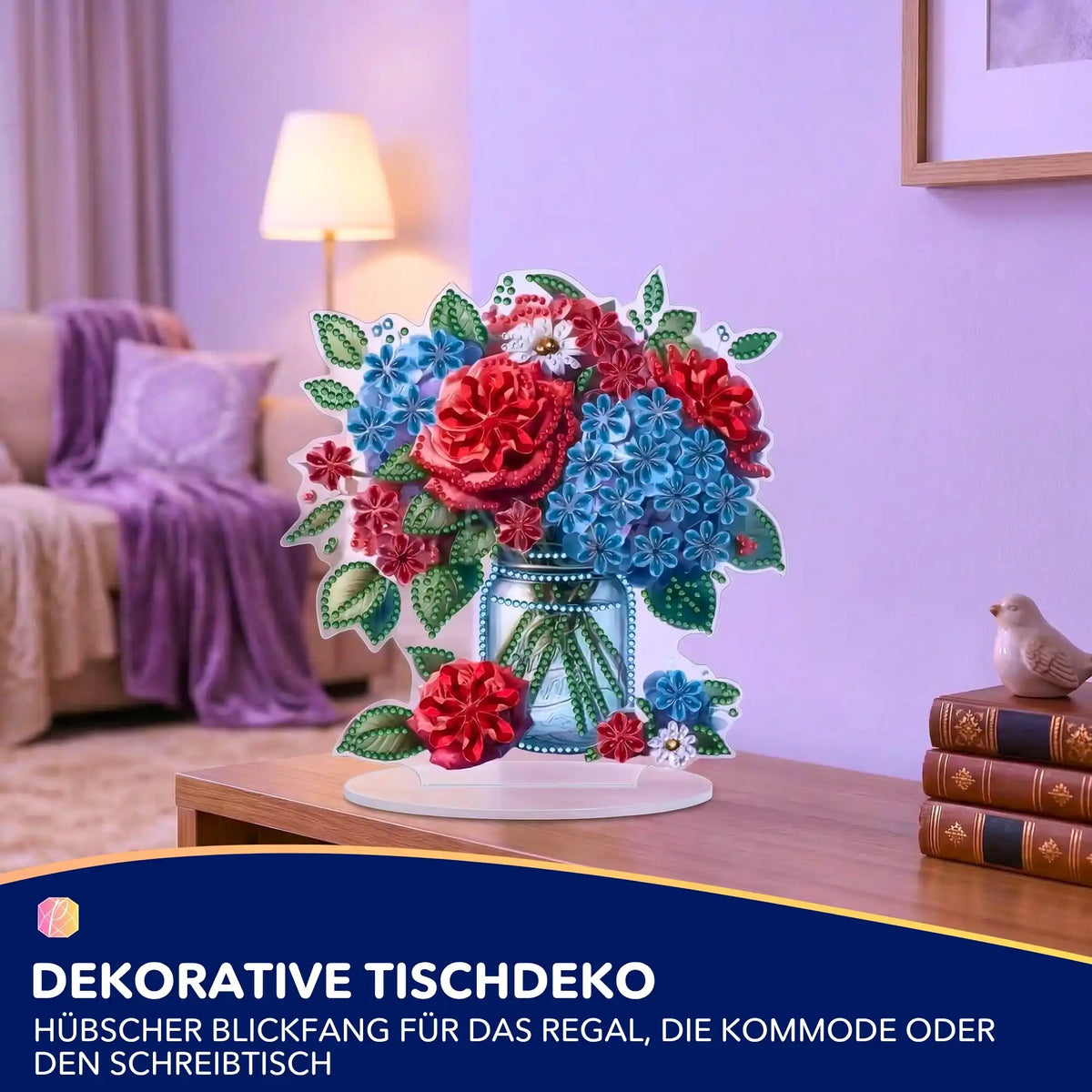 Diamond Painting Aufsteller Blumenstrauß mit bunten Glitzersteinen als dekorative Tischdeko zum Muttertag