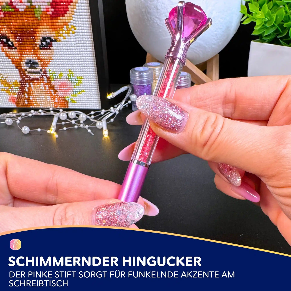 Eleganter pinker Diamond Painting Stift mit großem Schmuckstein als Zubehör für glitzernde 5D Diamanten Paintings