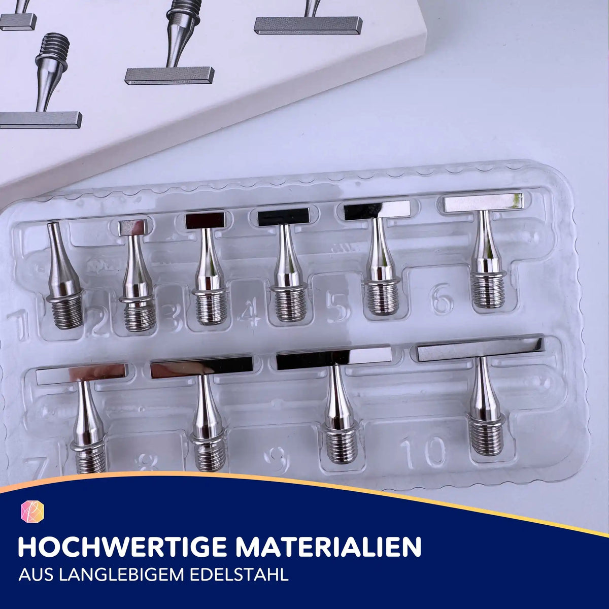10-teiliges Diamond Painting Aufsatz Set aus Edelstahl für Multi-Präzisions-Stifte in stabiler Blisterverpackung