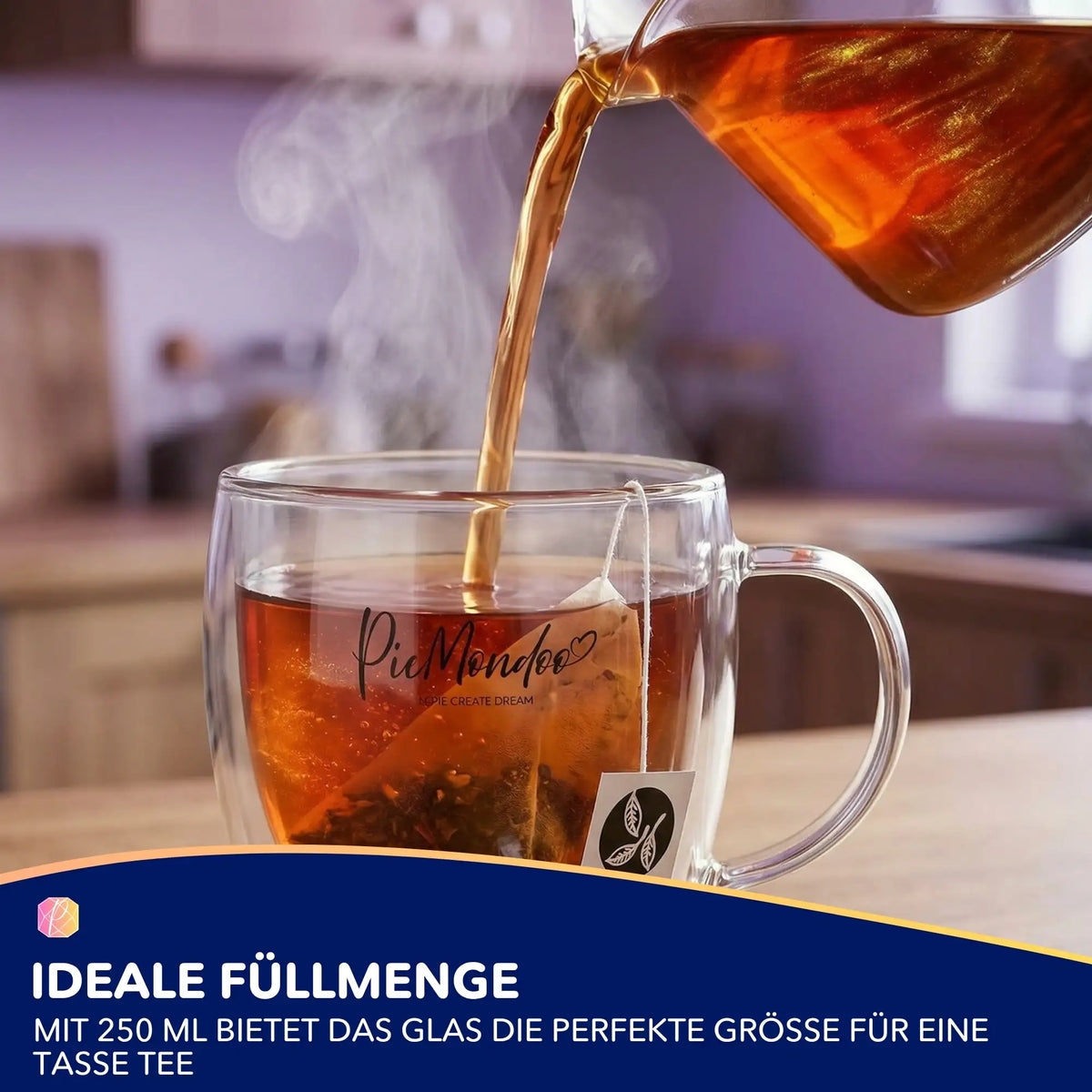 Picmondoo Teeglas mit eingegossenem Tee, ideal für Entspannungspausen beim Diamond Painting oder Malen nach Zahlen