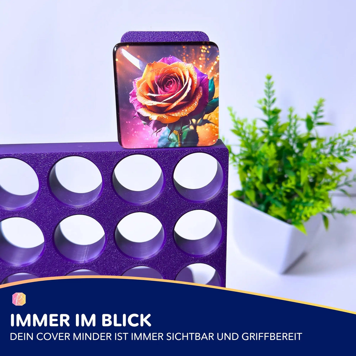 Violette 3D-gedruckte Halterung für Diamond Painting Coverminder zur praktischen Aufbewahrung von Bastelzubehör