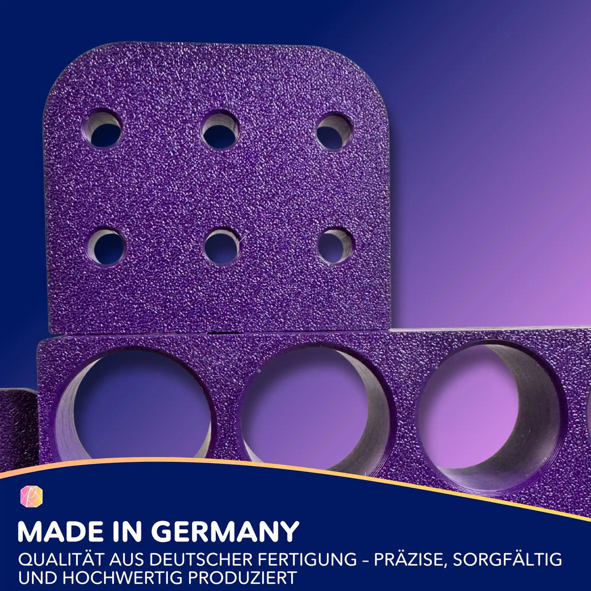 Violette 3D-gedruckte Halterung für Diamond Painting Aufsätze zur organisierten Aufbewahrung von Bastelzubehör.