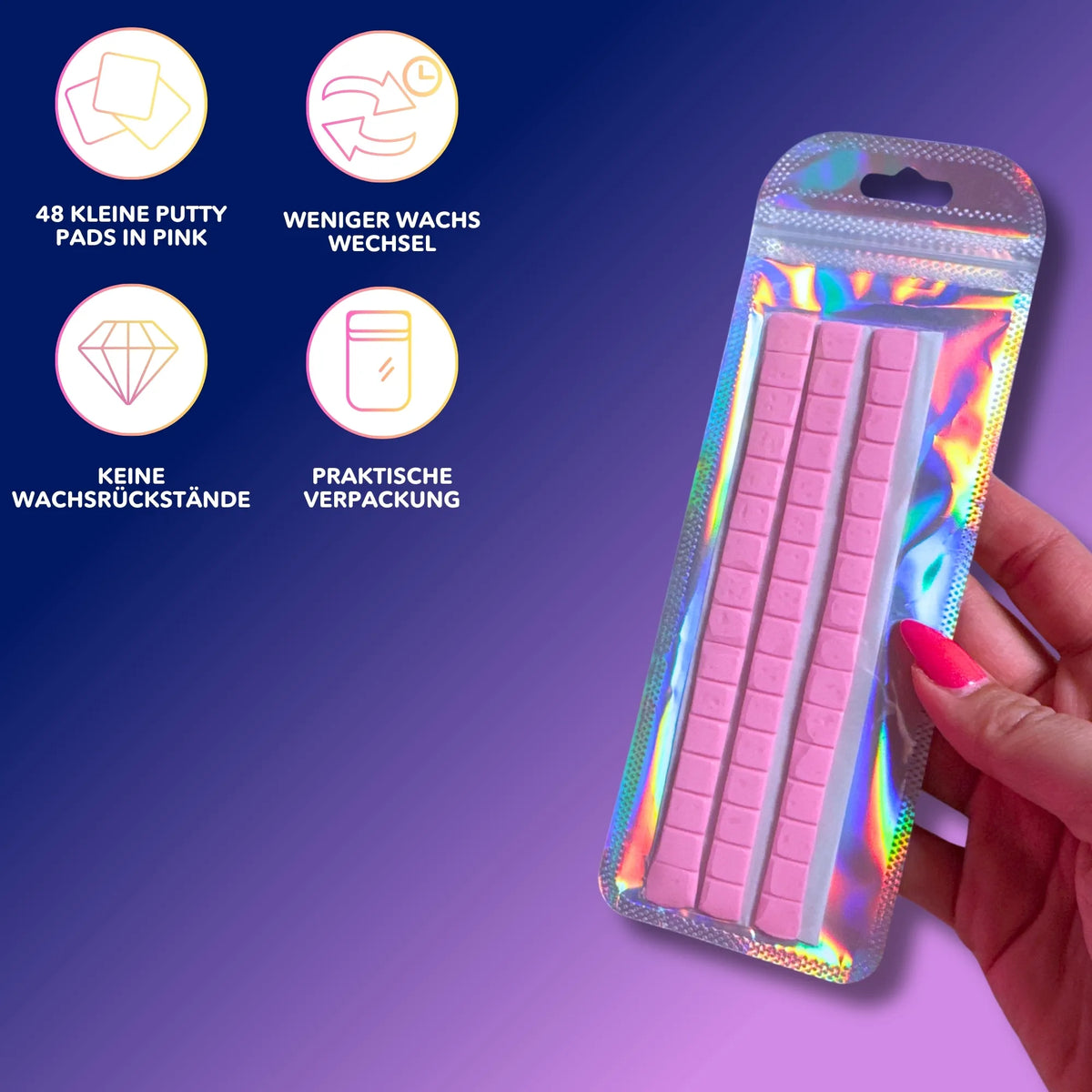 Pink Diamond Painting Putty Pads in praktischer Verpackung als langlebige Alternative zum herkömmlichen Wachs