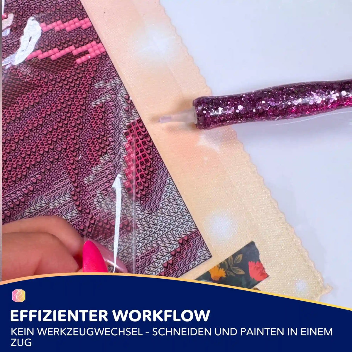 Diamond Painting Cutter Stiftaufsatz zum präzisen Schneiden der Schutzfolie auf der Leinwand integriert am Glitzerstift