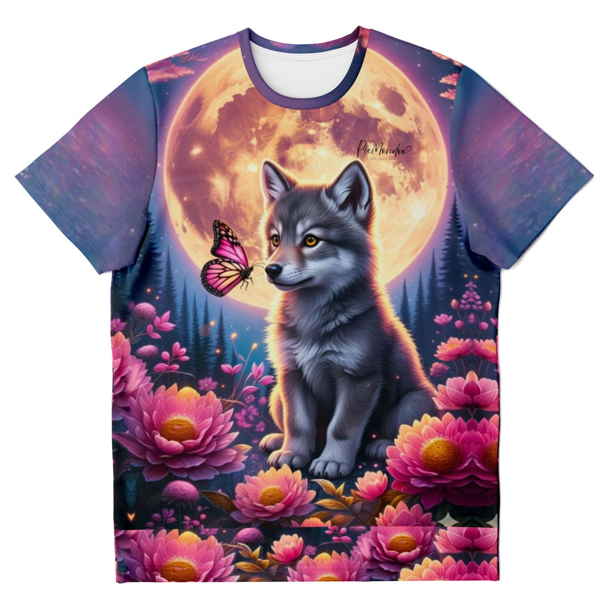 T-Shirt mit Wolf und Schmetterling Motiv im Stil von Diamond Painting und Malen nach Zahlen Kunstwerken