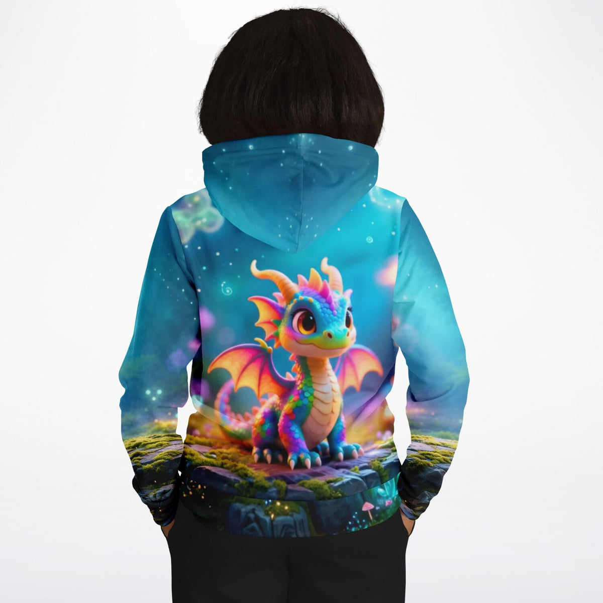 Hoodie mit buntem Drachen-Motiv in leuchtenden Farben, inspiriert von Diamond Painting und fanastischen Kunstwerken