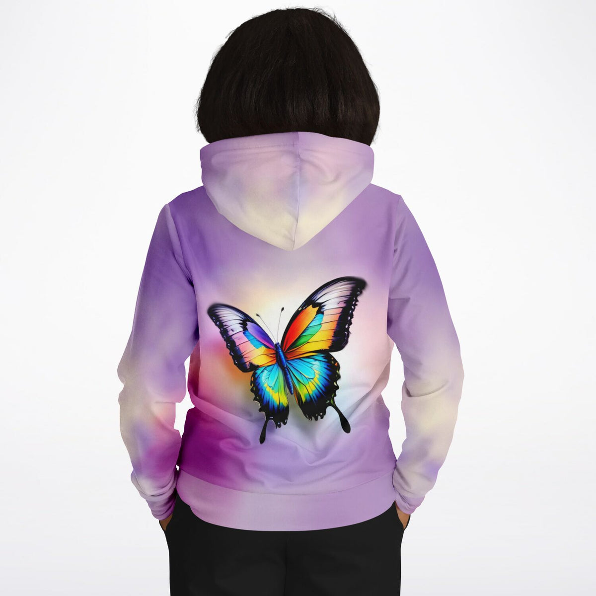 Dreamer Hoodie mit farbenfrohem Schmetterlings-Motiv, inspiriert von Diamond Painting und Malen nach Zahlen Kunst.