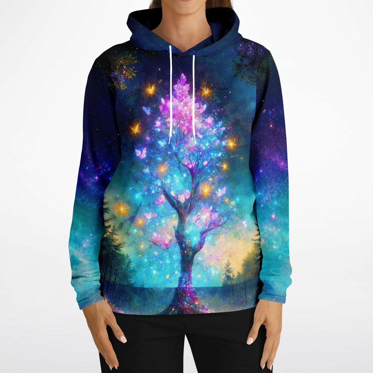 Hoodie mit leuchtendem Schmetterlingsbaum Motiv in magischen Farben, ideal für Diamond Painting und DIY-Liebhaber