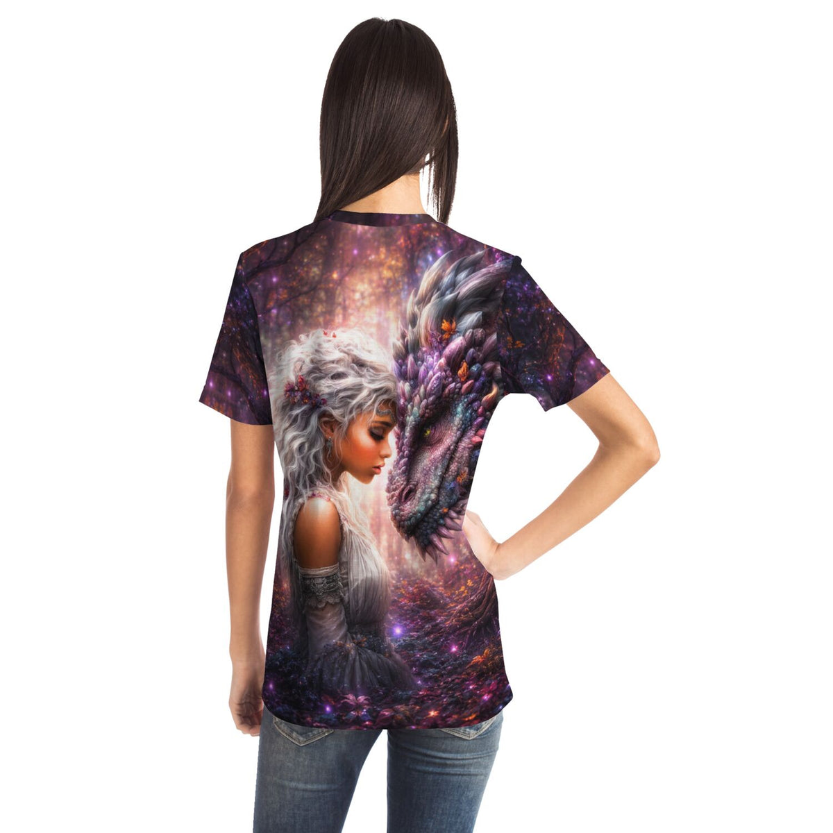 Dreamer T-Shirt - Seelenbund Motiv mit Elfe und Drache im Fantasy-Design, inspiriert von Diamond Painting Kunstwerken