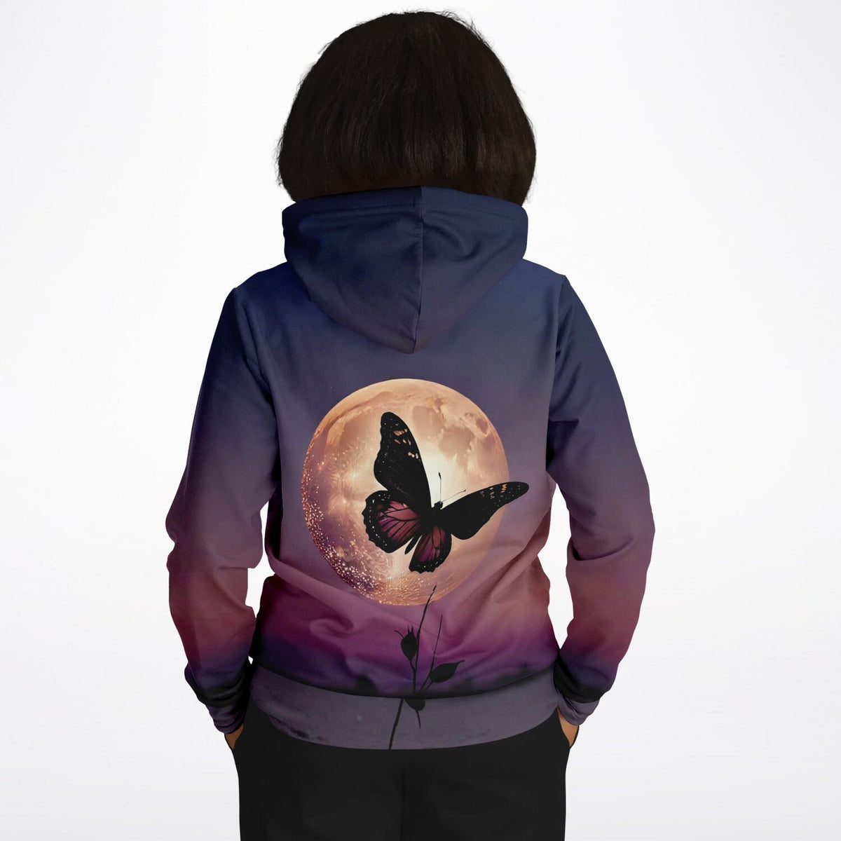Dreamer Hoodie Nightfly mit Vollmond und Schmetterling Design für Fans von Diamond Painting und kreativen Outfits