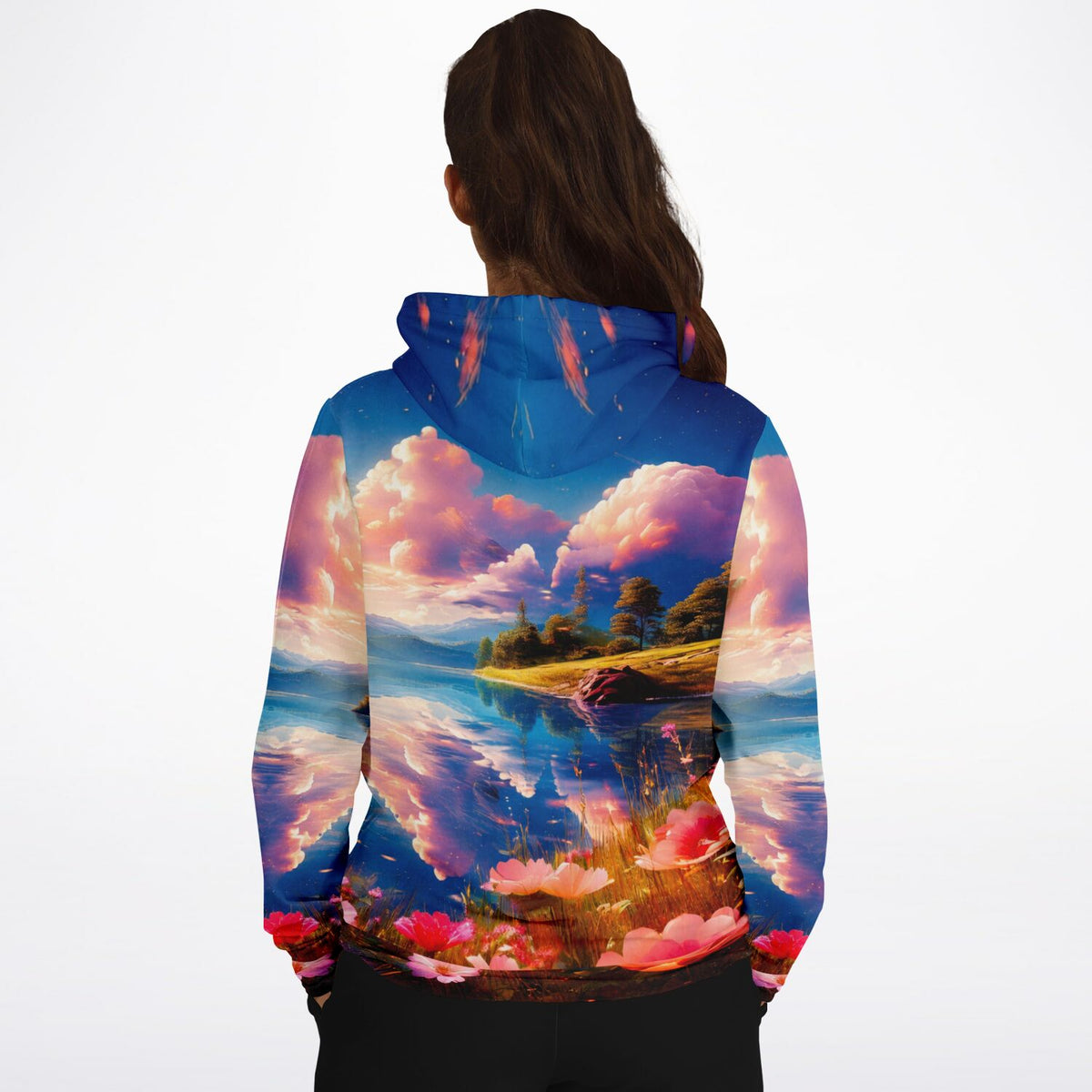 Dreamer Hoodie mit farbenfrohem Seeblick - Kunstvoller AOP-Druck ähnlich wie Malen nach Zahlen Motive für Erwachsene