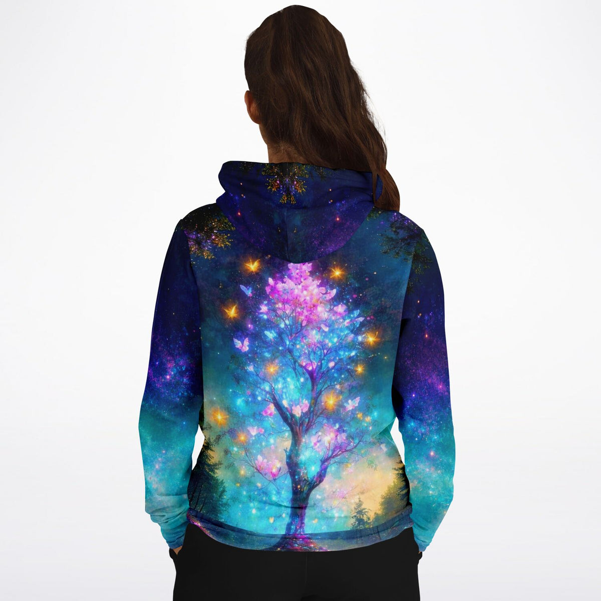 Dreamer Hoodie mit Schmetterlingsbaum Motiv in Diamond Painting Optik mit leuchtenden Farben und Glanzeffekten