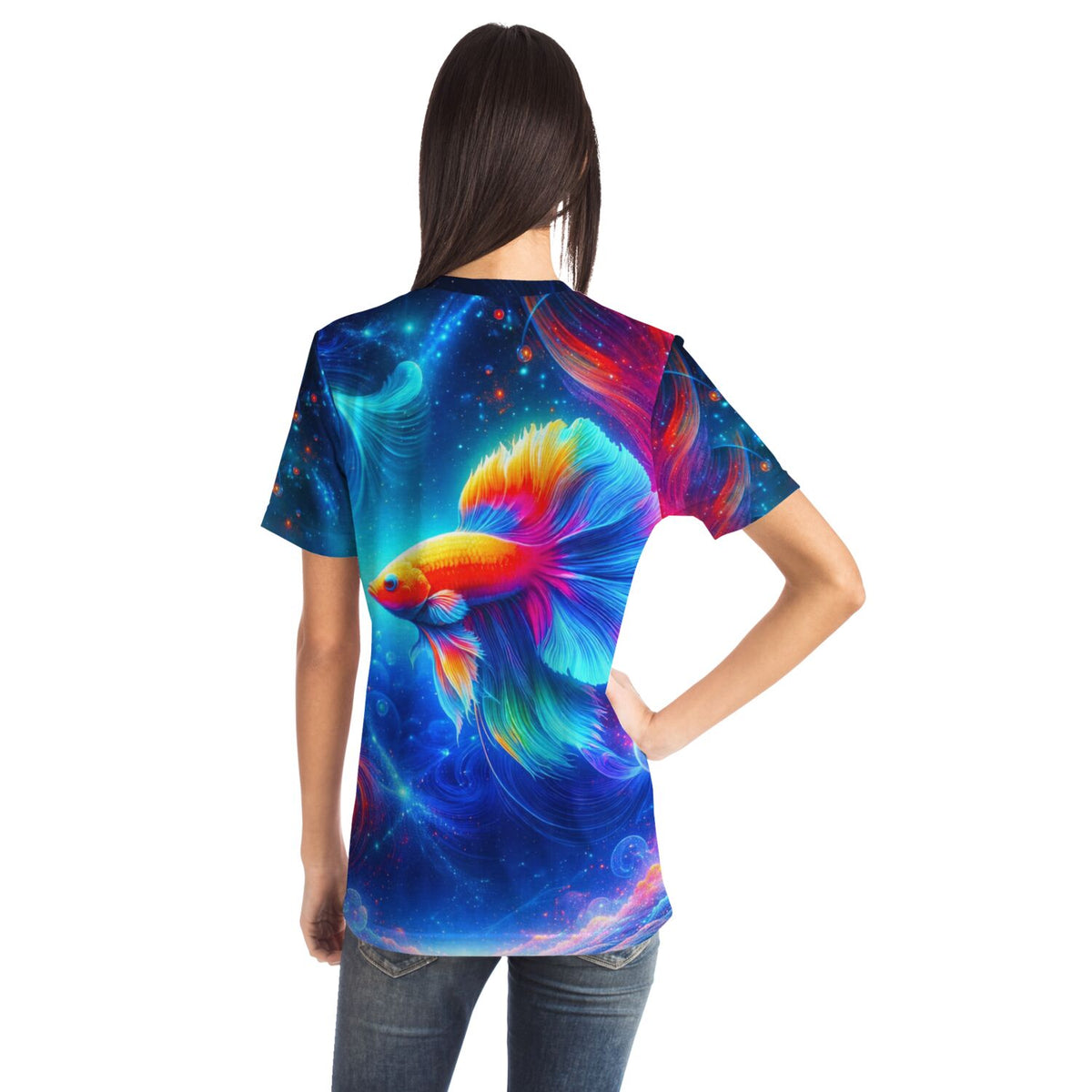T-Shirt mit buntem Unterwasser-Motiv und leuchtendem Fisch, ideal für Fans von Diamond Painting und Malen nach Zahlen