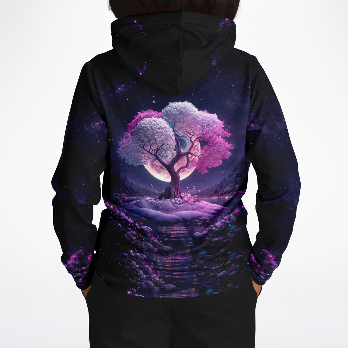 Dreamer Hoodie mit pinkem Baum im Nachthimmel, ähnlich wie bei Diamond Painting und Malen nach Zahlen Motiven