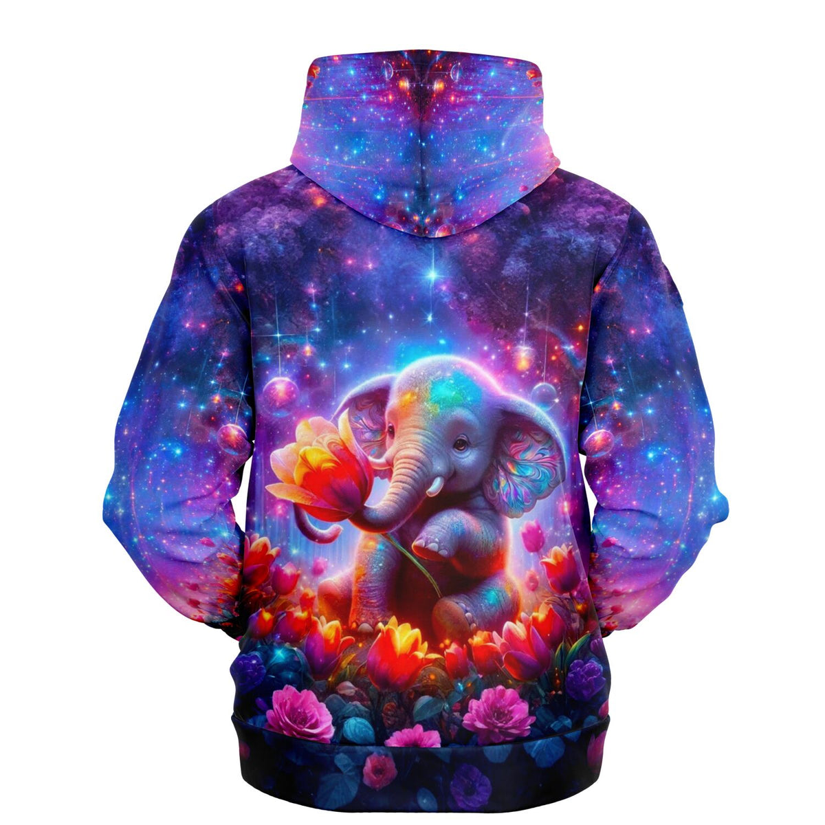 Hoodie mit buntem Elefantenmädchen, Blumen und Galaxie-Design, passend zu Diamond Painting und Malen nach Zahlen Motiven
