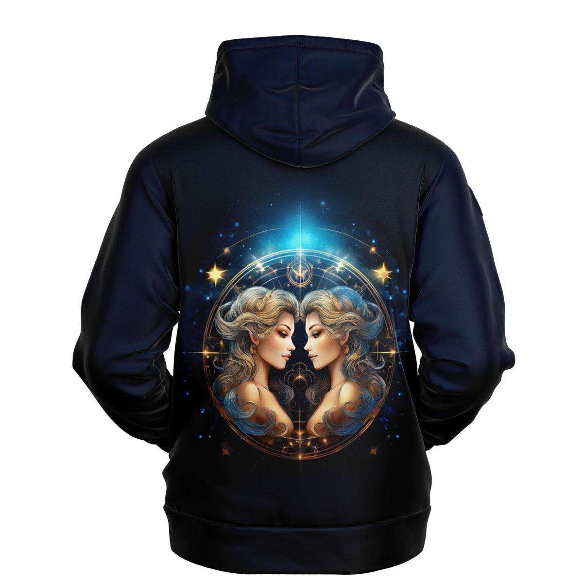 Schwarzer Dreamer Hoodie mit Sternzeichen Zwillinge Motiv - ideal für Fans von magischer Kunst und Sternzeichen-Designs.