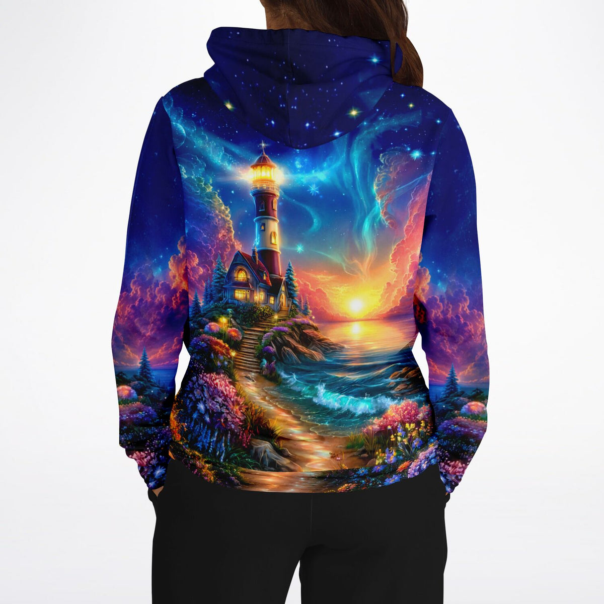 Dreamer Hoodie Wächter des Horizonts mit Leuchtturm Motiv im Stil von Diamond Painting und Malen nach Zahlen Designs