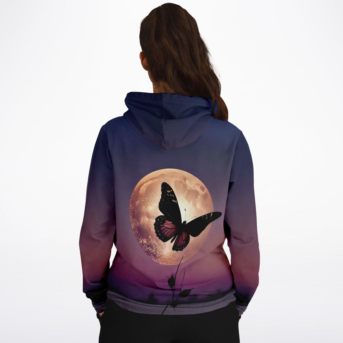Dreamer Hoodie Nightfly mit Vollmond-Motiv und Schmetterling, passend zum kreativen Stil von Diamond Painting