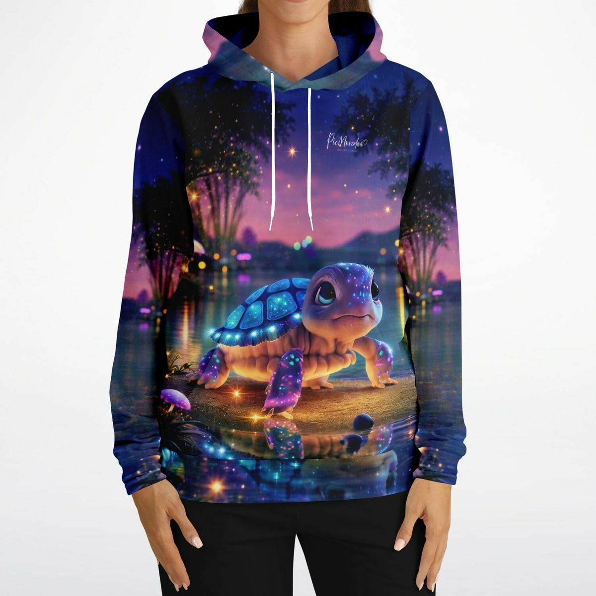 Dreamer Hoodie mit leuchtendem Sparkling Turtle Motiv im Stil von Diamond Painting und Malen nach Zahlen Kunstwerken
