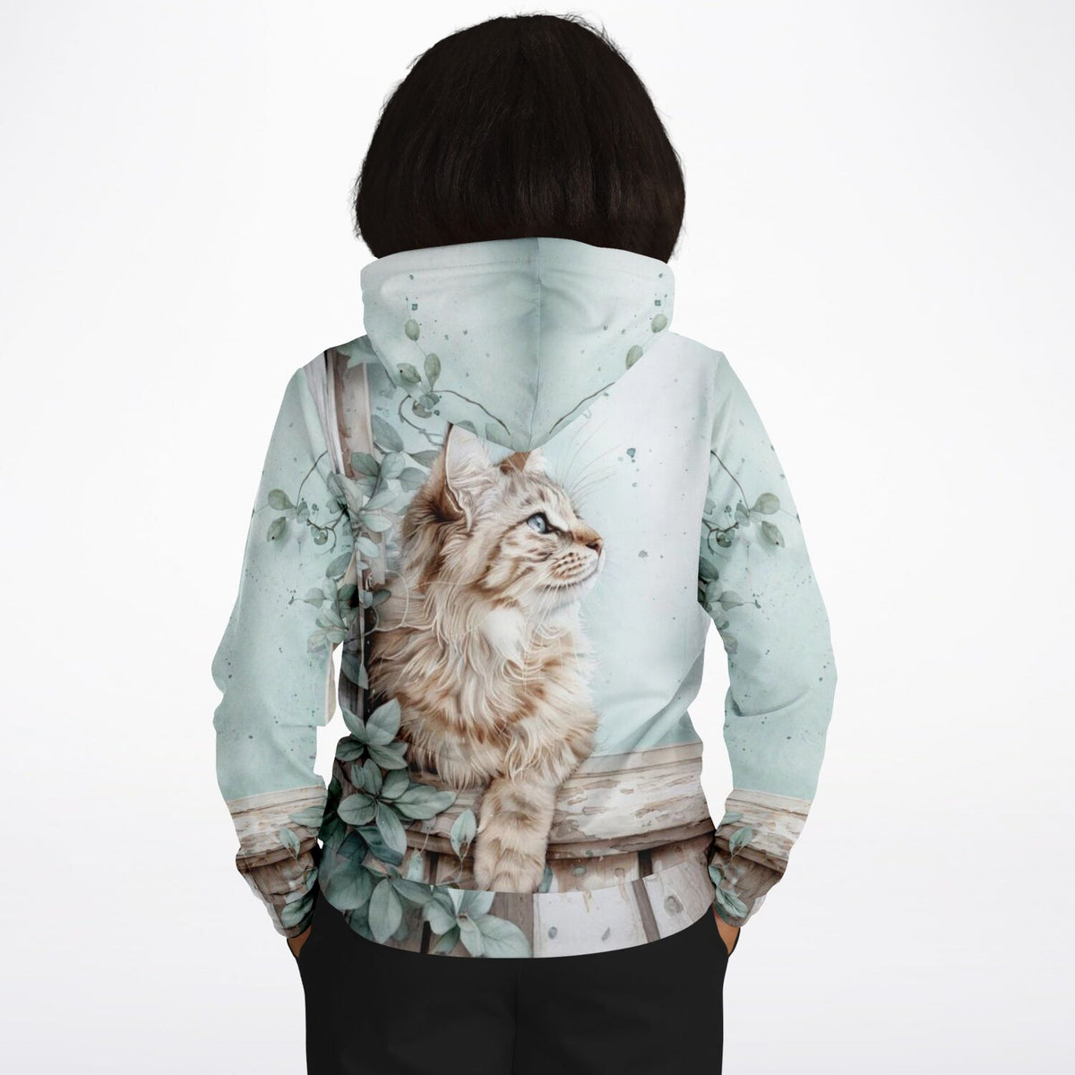 Dreamer Hoodie mit Kater Casimo Motiv von Susen Pfifferling in zarten Pastelltönen und natürlichem Design