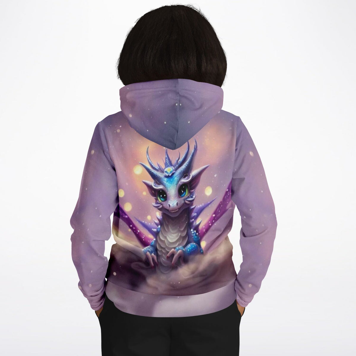 Lila Hoodie mit süßem Drachen-Motiv im Stil von Diamond Painting und Malen nach Zahlen Kunstwerken