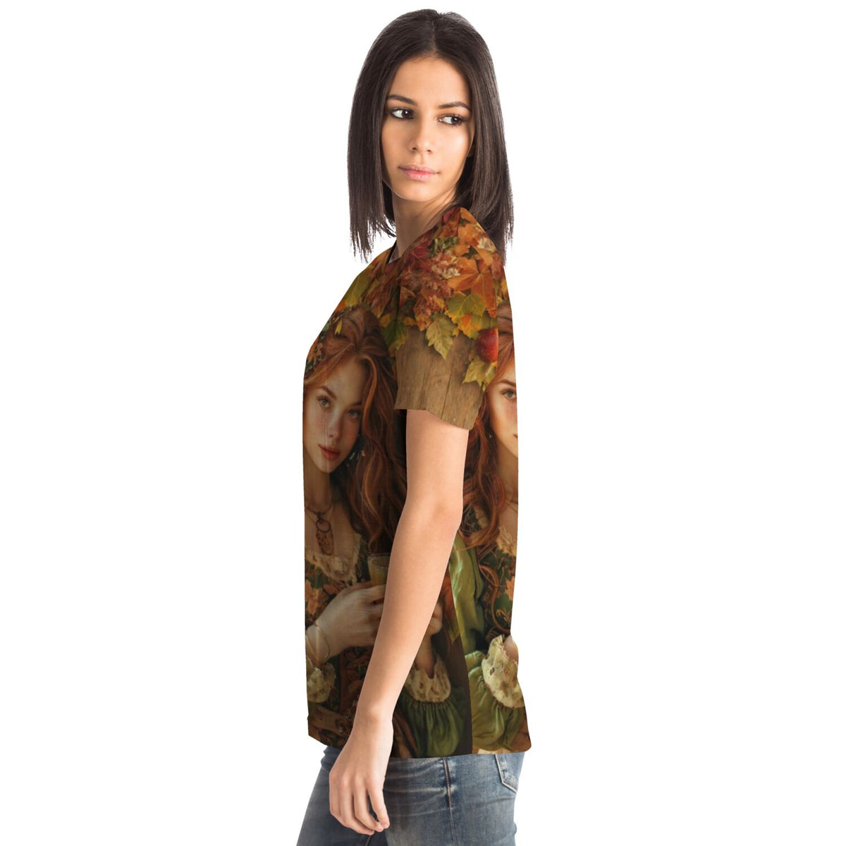 Frau trägt Dreamer T-Shirt mit Apfelmädchen Ruby Motiv, ideal für Fans von Malen nach Zahlen und Diamond Painting Kunst.