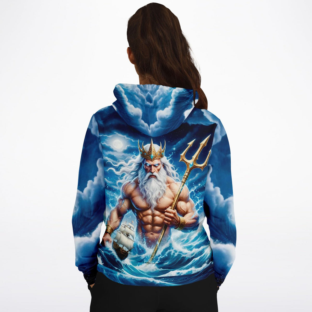 Dreamer Hoodie Poseidon mit Meeresgott Motiv in Blau, passend zu Diamond Painting und Malen nach Zahlen Kunstwerken