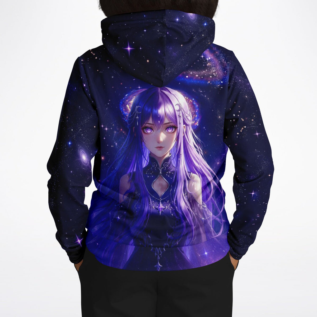 Dreamer Hoodie mit lila Anime-Mädchen Motiv vor violettem Sternenhimmel Galaxy-Print für Fans von Diamond Painting
