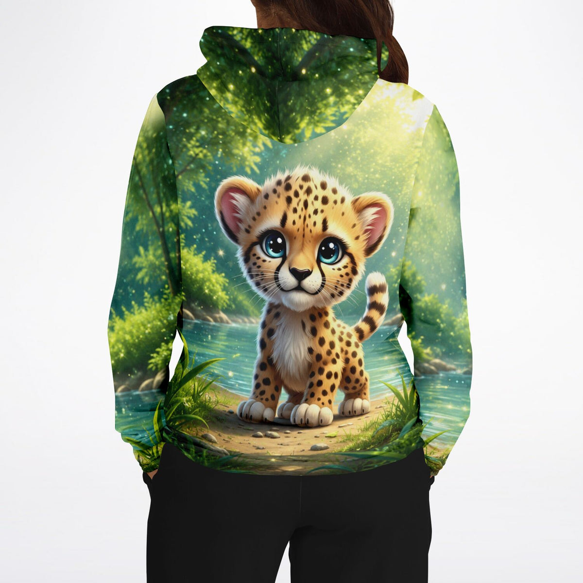 Dreamer Hoodie Kibo mit niedlichem Gepardenjunges Motiv im Wald, passend zu Malen nach Zahlen und Diamond Painting Designs