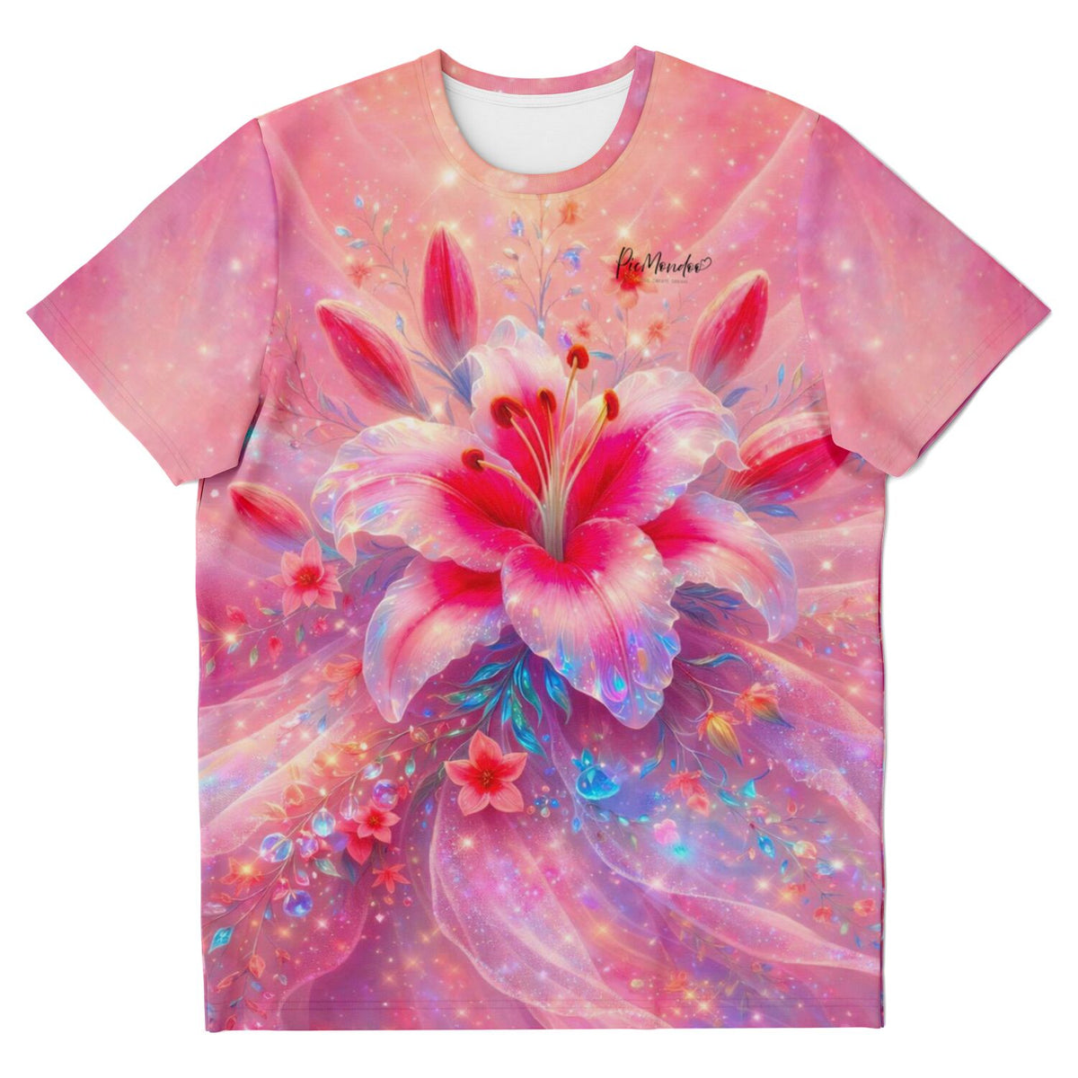 Dreamer T-Shirt mit romantischem Lilien Motiv in Rosé, inspiriert von Diamond Painting Kunst und Malen nach Zahlen Designs