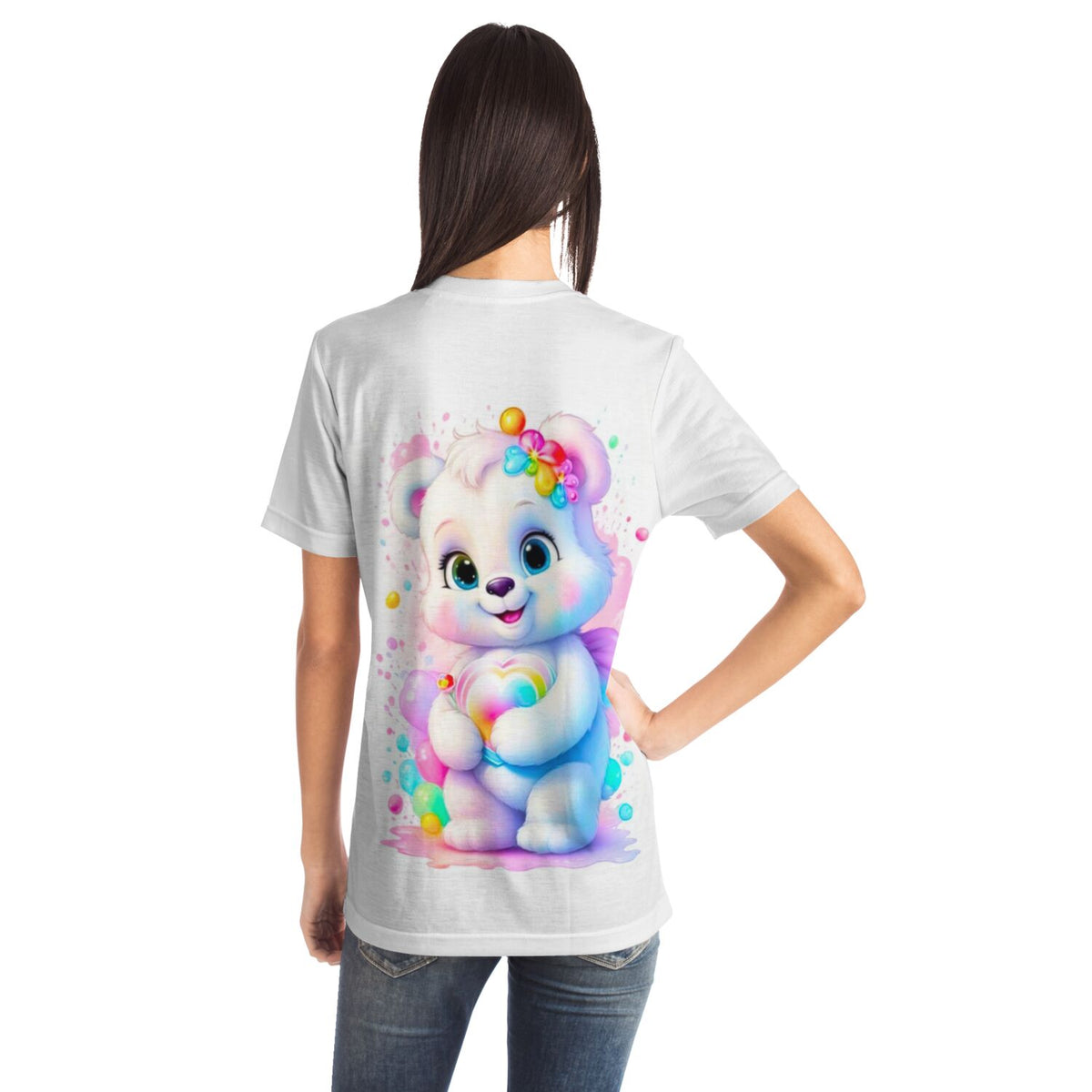 Weißes T-Shirt mit süßem Herzensbärchen-Motiv im Stil von Diamond Painting und Malen nach Zahlen Designs